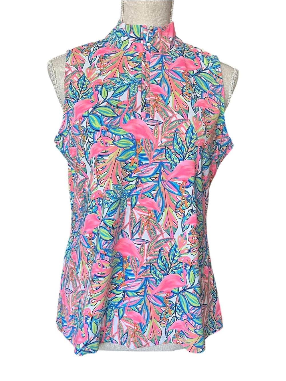 Lulu B Sleeveless Top Flamingo Tropical Resort Golf Coastal Athletic Tank Sz M - Picture 3 of 11